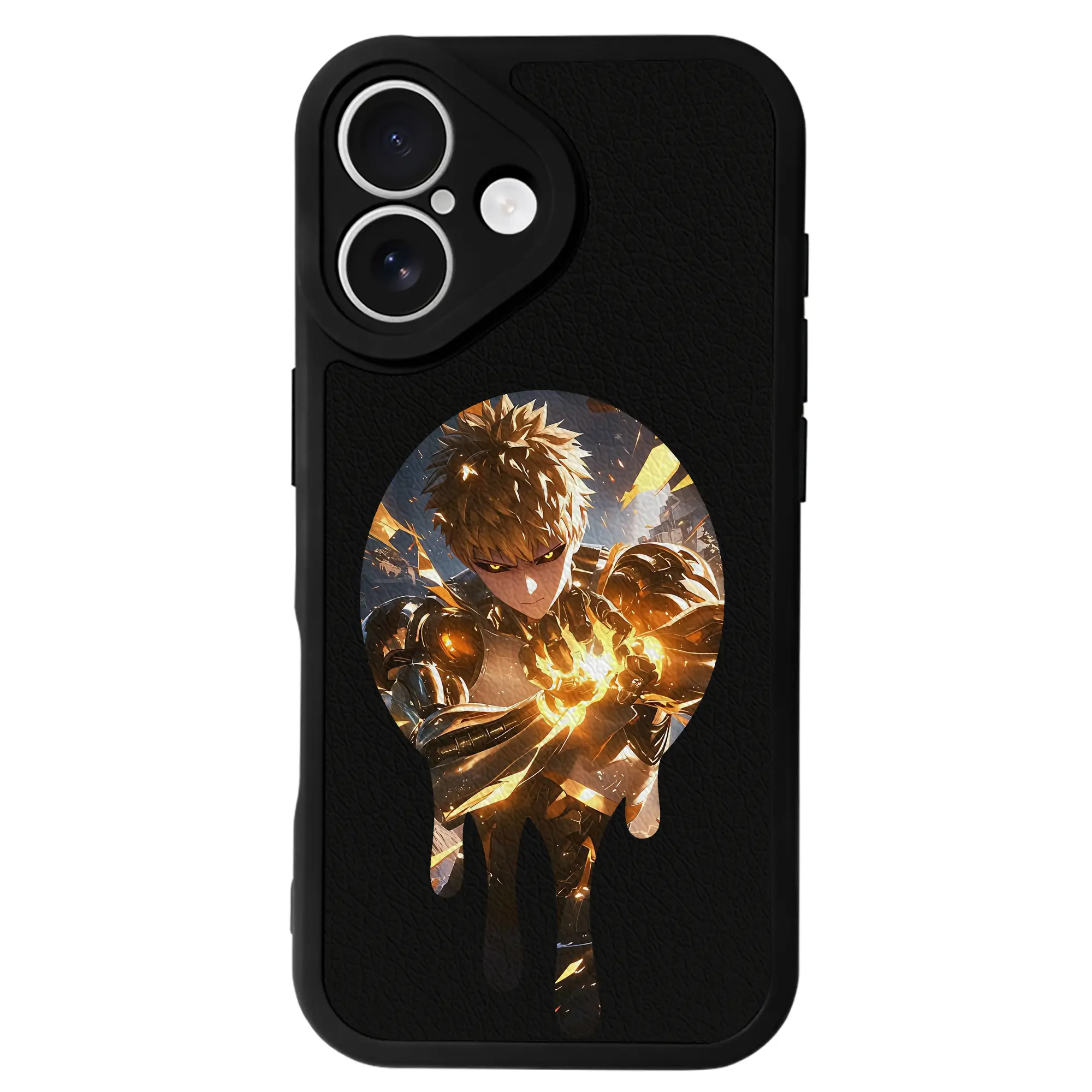 ワンパンマン グッズ ジェノス - IPhone 16シリーズ対応 ・ シリコンスマホケース ・ レザー調 ・ 高精度フィット ・ 耐衝撃 ・ ワイヤレス充電対応 ・ 精密カット